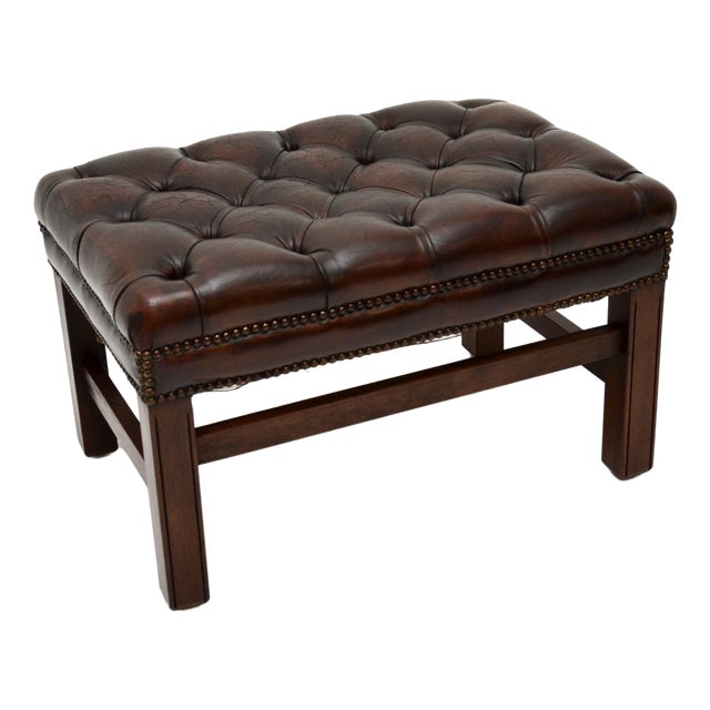 Antique Chippendale Leather Stool, 1920 For Sale