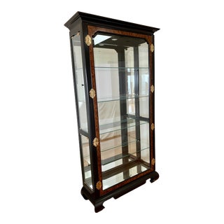 Vintage Chinoiserie Wood, Brass, Glass and Mirror Display Cabinet For Sale