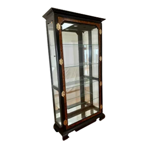 Vintage Chinoiserie Wood, Brass, Glass and Mirror Display Cabinet