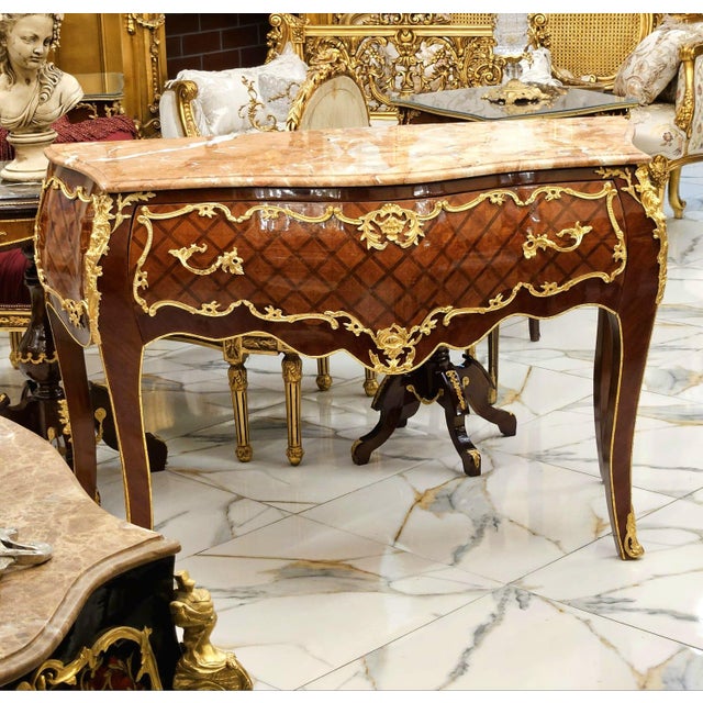 French Louis XV Marble Top Commode With Hand-Gilded Gold Leaf Details & Solid Wood For Sale - Image 3 of 3