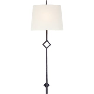 Studio VC for Visual Comfort Signature Cranston Large Sconce in Aged Iron with Linen Shade For Sale