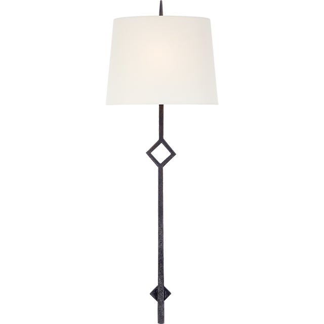 Studio VC for Visual Comfort Signature Cranston Large Sconce in Aged Iron with Linen Shade For Sale