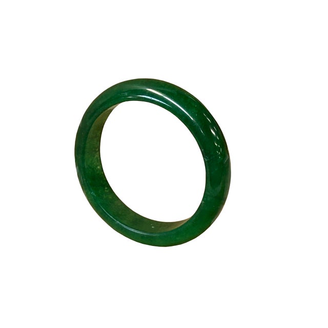 Gemstone 2.25" Chinese Natural Mixed Dark Green Jade Stone Bracelet Bangle For Sale - Image 7 of 8