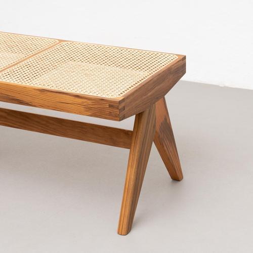 Wood 057 Civil Bench in Wood and Woven Viennese Cane by Pierre Jeanneret for Cassina For Sale - Image 7 of 18
