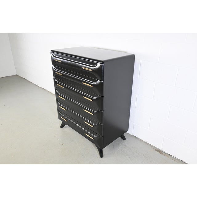 Franklin Shockey Mid Century Modern Sculpted Pine Highboy Dresser For Sale In Las Vegas - Image 6 of 12