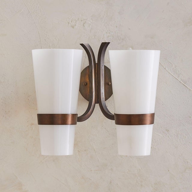Modern 1960s Italian Brass + Acrylic Two-Arm Sconces For Sale - Image 3 of 10
