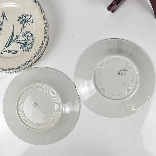 Ceramic Antique Dessert Plates with Carnation Pattern from KG Lunéville, 1890s, Set of 6 For Sale - Image 7 of 14