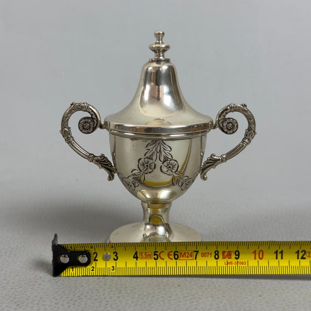 800 Silver Cup with Lid Engraved Floral Figure, 1970s For Sale - Image 10 of 11