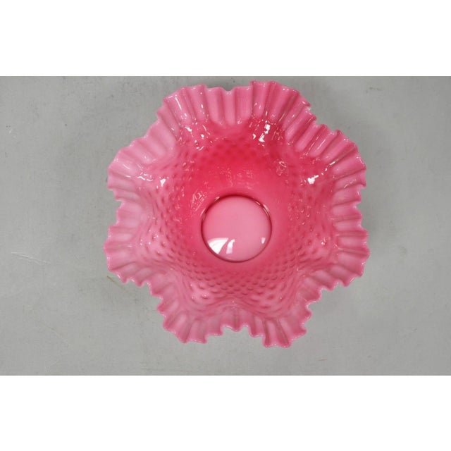 Mid 20th Century Vintage Pink & White Hobnail Cased Glass Candy Dish Ruffled Bowl Brides Basket For Sale - Image 5 of 12