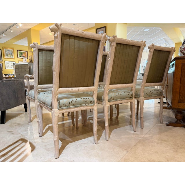 Almond Late 20th Century Italian Regency Carved Faux Bois Cerused Dining Chairs - Set of 6 For Sale - Image 8 of 9