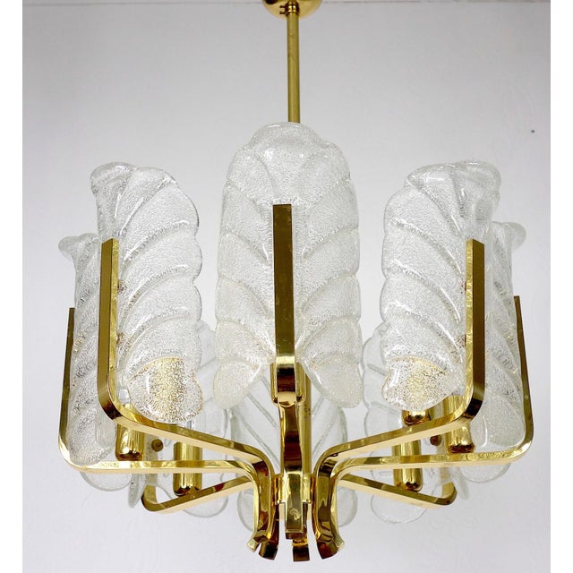 Gold Scandinavian Brass and Ice Glass 8-Light Chandelier by Carl Fagerlund for JSB, 1960s For Sale - Image 8 of 12