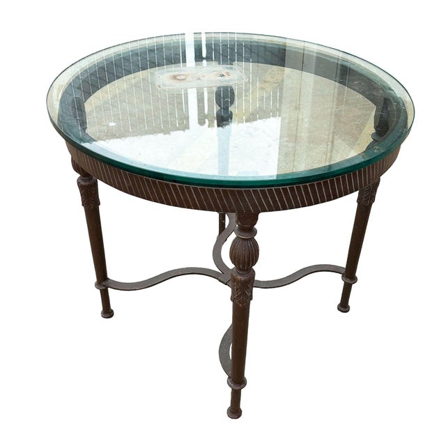 1990s Louis XVI High Style Bronze Accent Table W/ Round Glass Top For Sale - Image 4 of 8