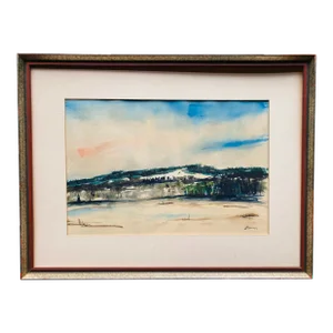 “Enfield Mountain” Signed J. Fitzsimmons a Connecticut Landscape Watercolor Painting, Framed