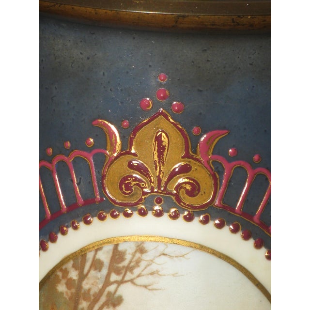 Late 19th Century Table Lamp French Maiden River Bristol Glass Vase Hand Painted Enameled Brass For Sale - Image 4 of 15