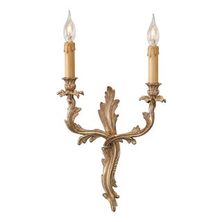 Italian Rococo Two-Light French Gold Brass Wall Sconce For Sale
