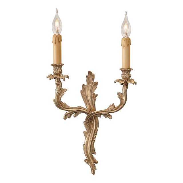 Italian Rococo Two-Light French Gold Brass Wall Sconce For Sale
