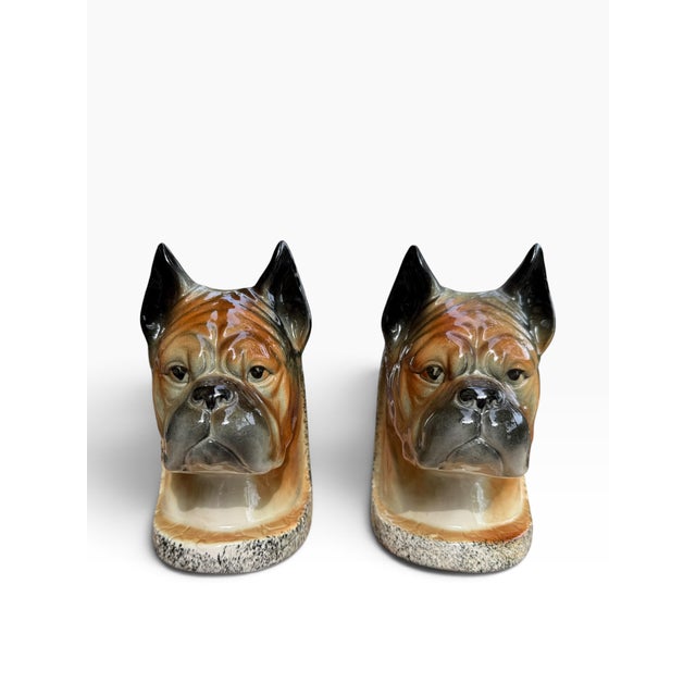 Pair of Vintage Mid-Century Ceramic Boxer Dog Busts For Sale In Boston - Image 6 of 7