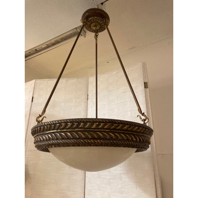 Michael Taylor Alabaster Pendant Fixture with 3 stationary rods. Beautiful carved details on fixture and also canopy ....