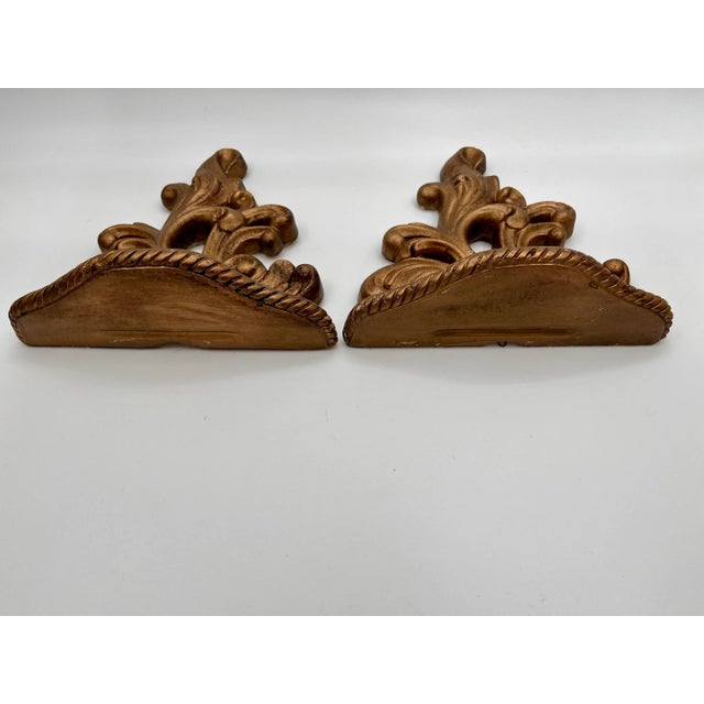 1980s 1980s Italian Baroque French Rococo Gold Gilt Plaster Wall Brackets - a Pair For Sale - Image 5 of 11