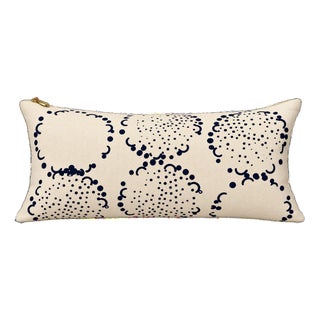 Erin Flett Hand-Printed Navy & Natural Canvas Lumbar Pillow For Sale
