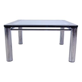Steel and Black Enameled Wood Square Table, 1970s For Sale