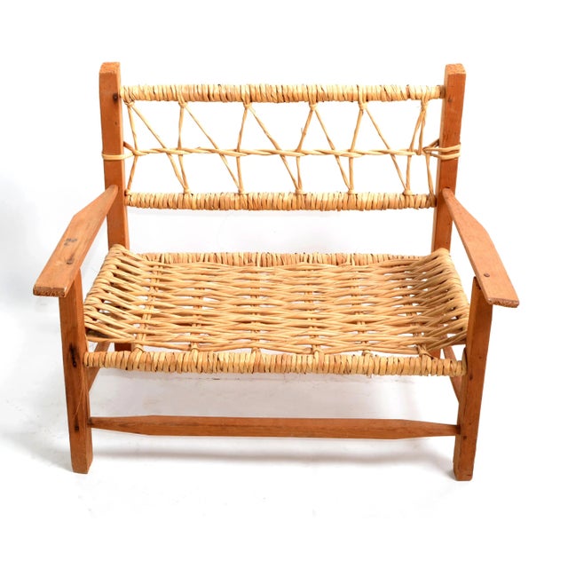 Vintage American Mid-Century Modern Woodworking & Cane Handwoven Doll, Teddy Bear Bench For Sale - Image 13 of 13