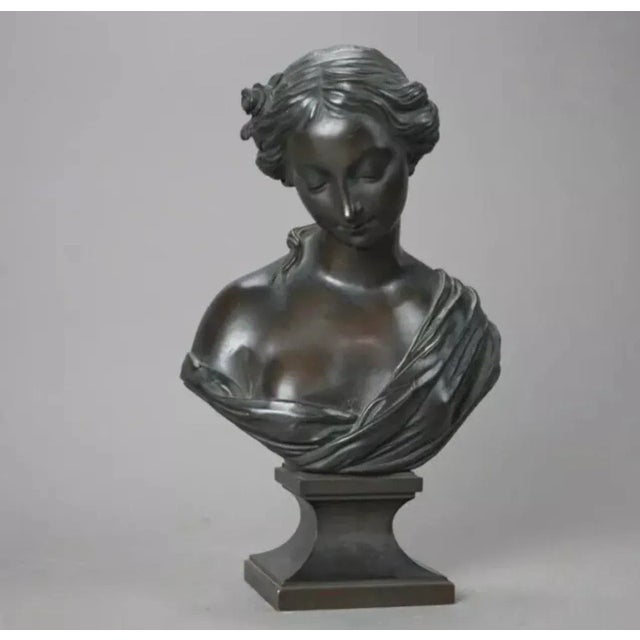 Antique Classical Victorian 12" Bronze Sculpture Bust Statue of a Young Woman Circa 1890 For Sale - Image 12 of 12