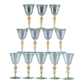 Murano Art Glass Wine Glasses-Set of Twelve For Sale