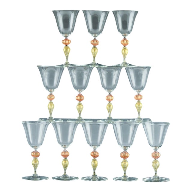 Murano Art Glass Wine Glasses-Set of Twelve For Sale