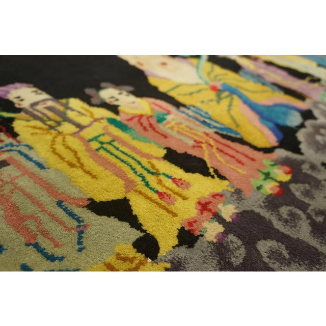 1920s Black Antique Chinese Art Deco Rug 10 Immortals Qing 2'7" X 4'10" Knotted Wool Carpet For Sale - Image 9 of 12
