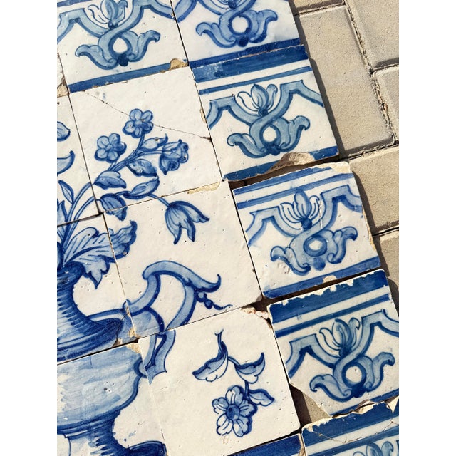 Antique 18th Century Portuguese Tile Panel With Classical Flower Vase For Sale - Image 16 of 18