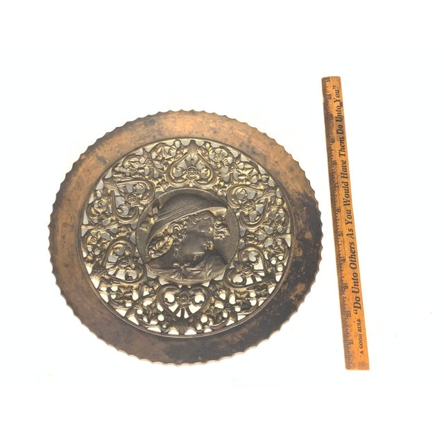 Metal Art Nouveau Bronze Maiden Plate: Repousse Wall Plaque For Sale - Image 7 of 8