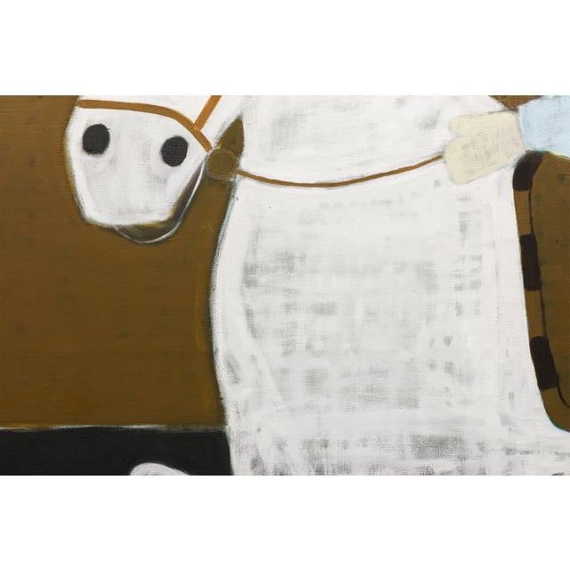 Textile Horse Painting. Equestrian Oil Painting on Unprimed Belgian Linen For Sale - Image 7 of 7