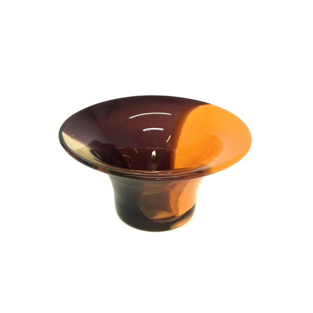 Mid 20th Century Vintage Hand Blown Orange Accented Art Glass Bowl For Sale - Image 5 of 6