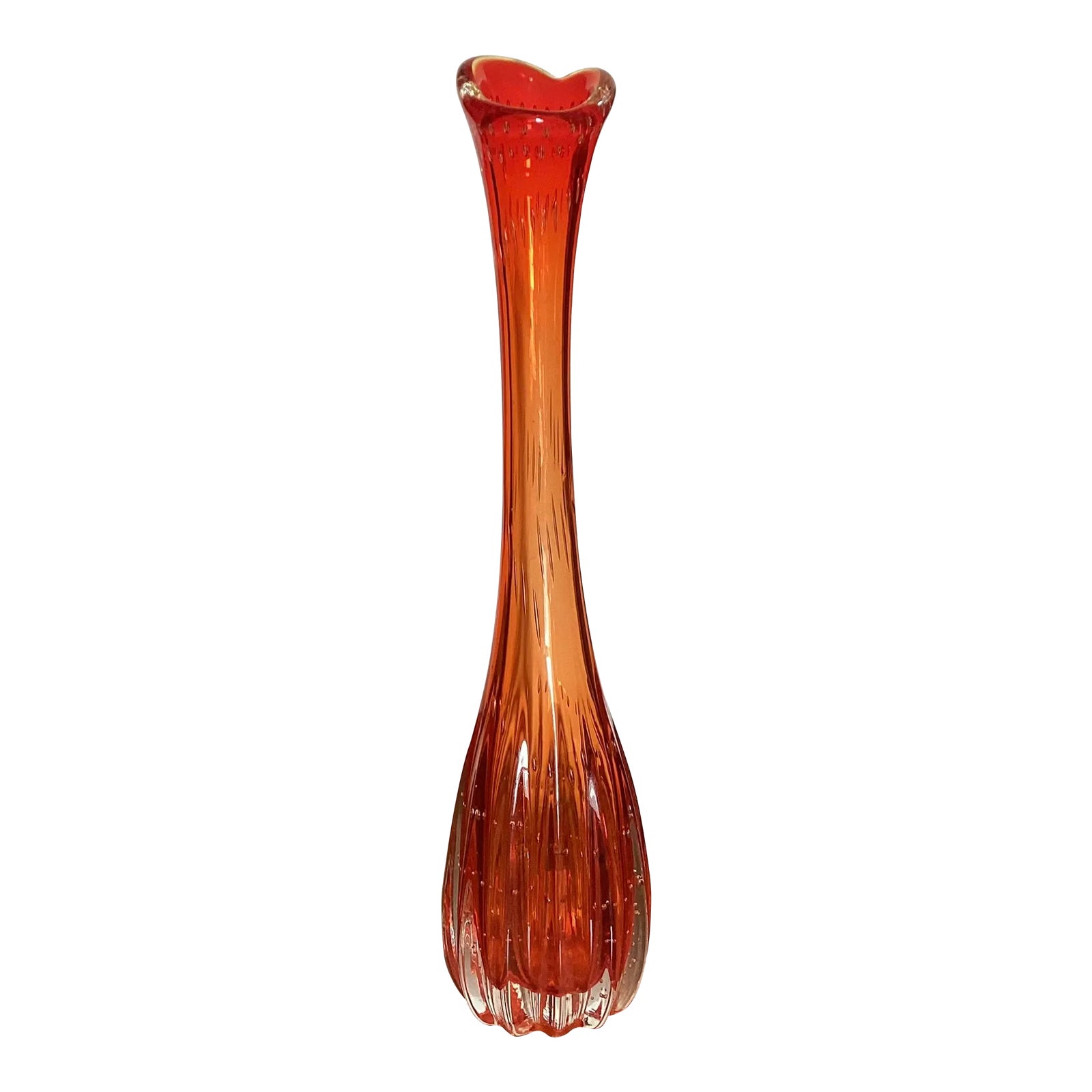 Mid Century Modern Tall Orange Swung Controlled Stretched Bubble Glass