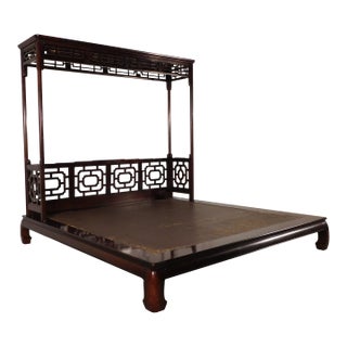 White Furniture Mandarin Collection King Size Chinese Chippendale Canopy Bed For Sale
