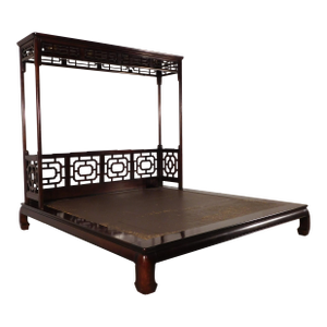 White Furniture Mandarin Collection King Size Chinese Chippendale Canopy Bed