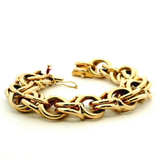 Modern Vintage Italian 14k Gold Chunky Link Bracelet, 92 Grams For Sale - Image 3 of 16