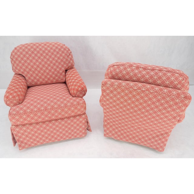 Pair of Large Red & White Upholstery Club Lounge Chairs & Matching Ottoman MINT Ottoman Dimensions: 23" x 29" x 19"