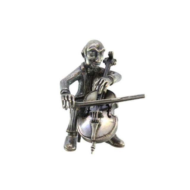 Metal Silver Figure of Musician Playing the Cello For Sale - Image 7 of 7