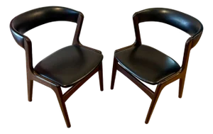 1960s Pair of Fire Armchairs Attributed to Kai Kristiansen Danish Modern Teak & Leather Very Good Condition