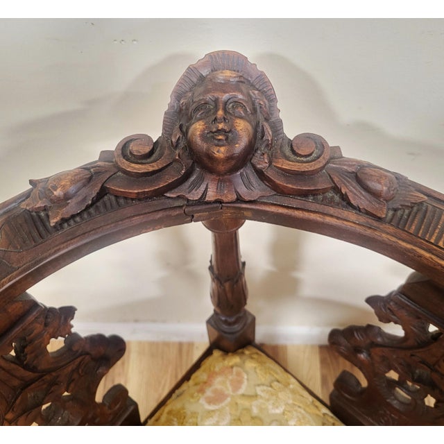 Antique Italian Renaissance Settee Hand Carved Walnut "Cherub" Loveseat Sofa For Sale - Image 12 of 16