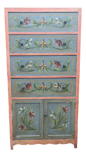 Mid-Century Sicilian Chest of Drawers with Floral Decorations, 1950s