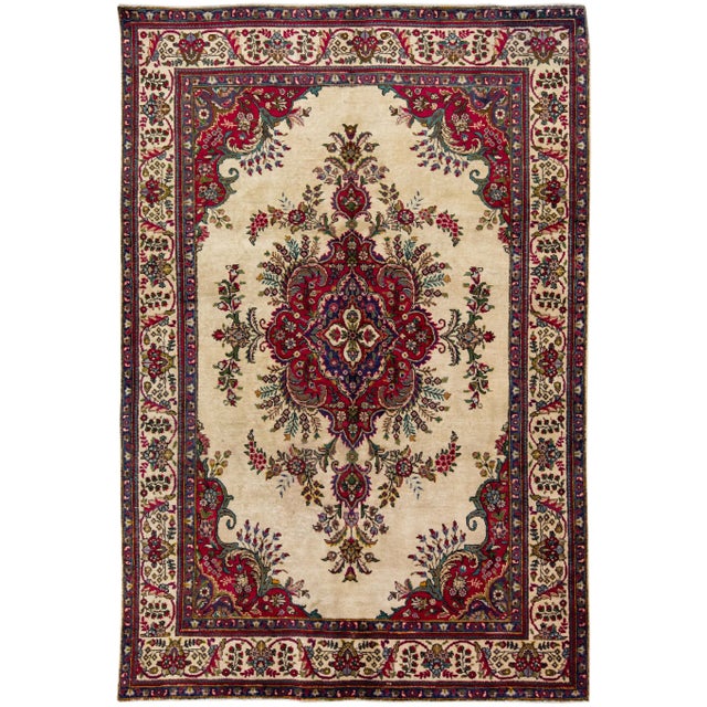 Textile 1960s Vintage Persian Tabriz Handmade Medallion Beige Wool Rug For Sale - Image 7 of 7