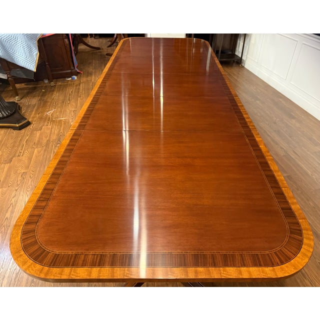 Traditional Multi-Banded Mahogany Dining Table by Leighton Hall - Showroom Sample For Sale - Image 14 of 18
