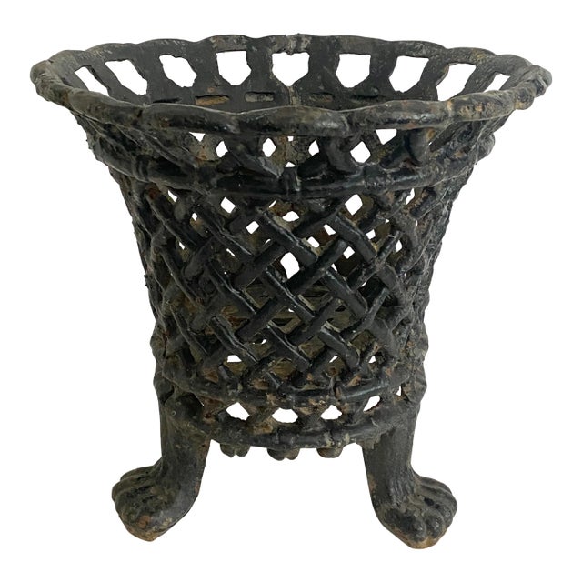 Cast Iron Open Lattice Urn Planter For Sale