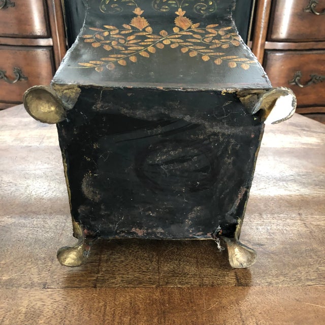 Vintage Metal French Style Toleware Footed Cachepot Black With Gold Swags For Sale - Image 4 of 7