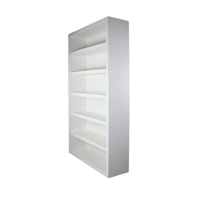 Simple White Raffia/Linen Wrapped Six-Layer Etagere Bookcase For Sale - Image 4 of 11