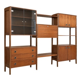 Vintage 1960s Teak Wood Freestanding Modular Shelving Unit Room Divider For Sale