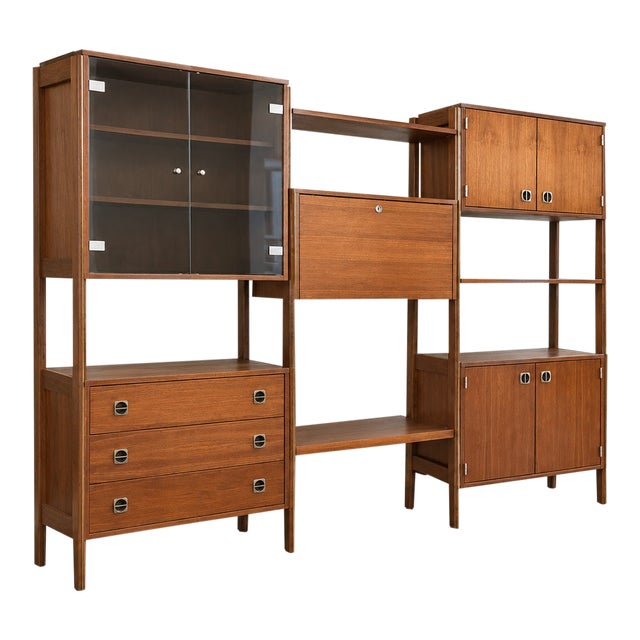 Vintage 1960s Teak Wood Freestanding Modular Shelving Unit Room Divider For Sale